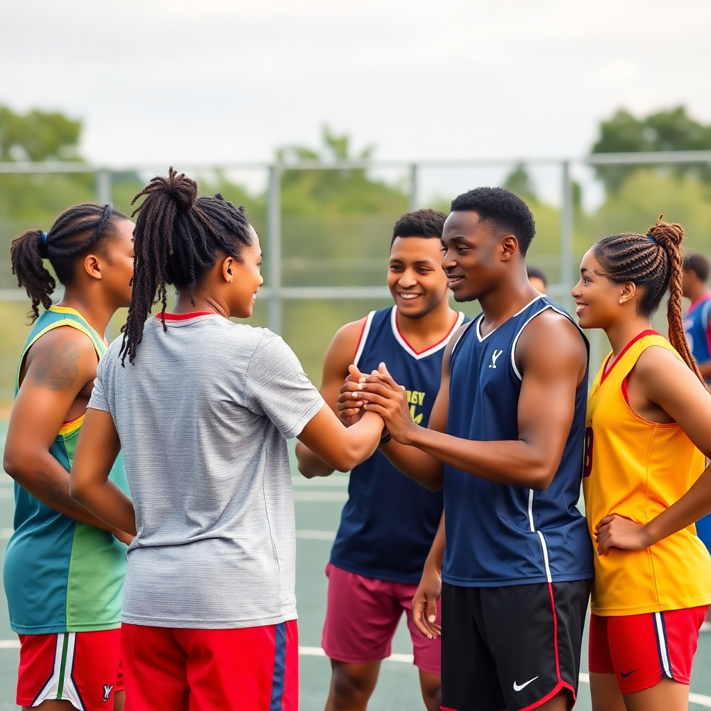 diverse group of athletes helping each other, teamwork in sports, trust and community