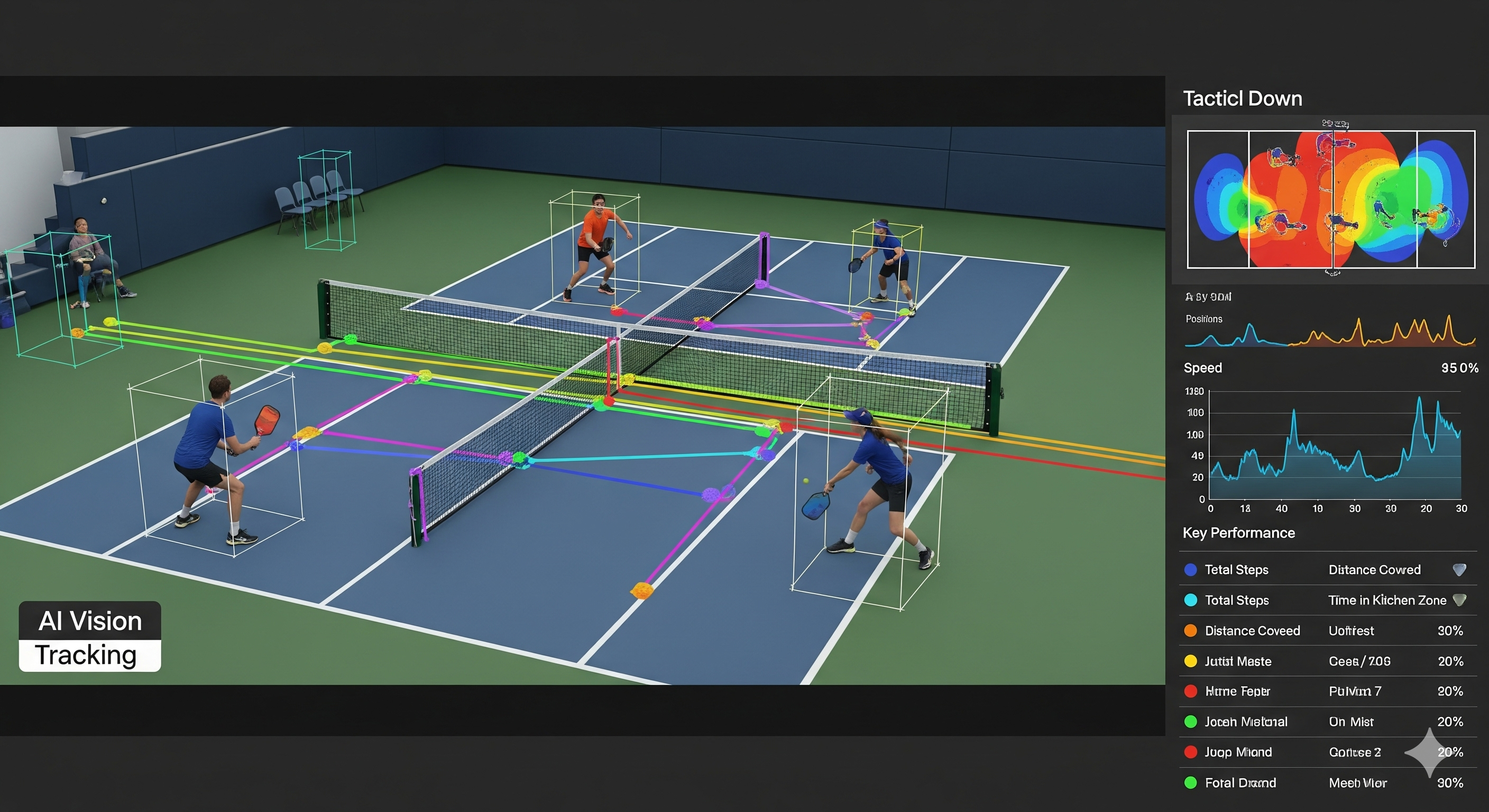 pickleball video match analysis using AI vision technology to show player tracking